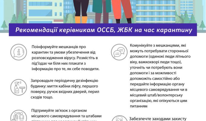 Рекомендації керівникам ОСББ, ЖБК на час карантину Рекомендації керівникам ОСББ, ЖБК на час карантину
