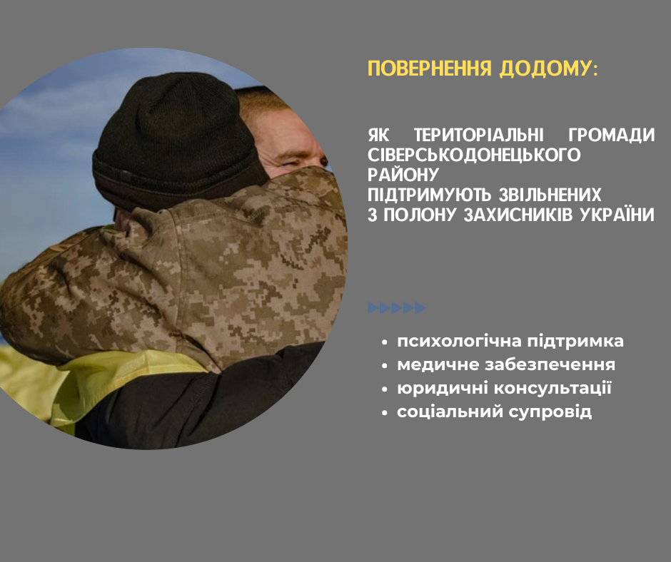 Повернення додому: як територіальні громади Сіверськодонецького району підтримують звільнених з полону Захисників України Повернення додому: як територіальні громади Сіверськодонецького району підтримують звільнених з полону Захисників України