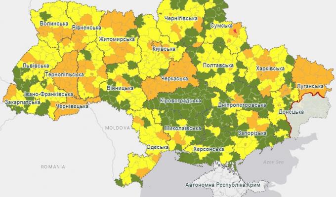 В Україні оновили карантинні зони: Попаснянський район відтепер «помаранчевий»