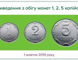 З 01 жовтня з готівкового обігу вилучаються монети номіналом 1,2 та 5 копійок